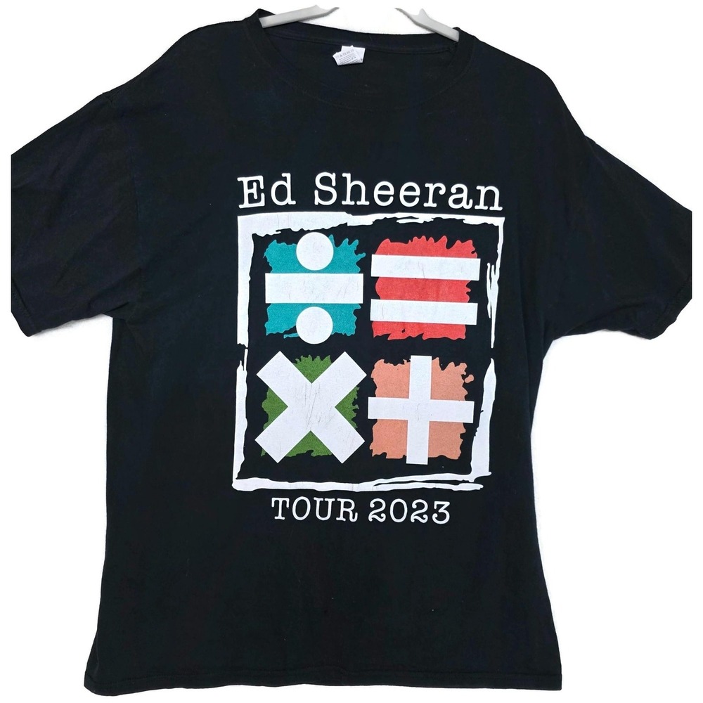 Ed Sheeran Shirt Mens Large Black 2023 Tour Math Symbols Graphic Band Tee Music